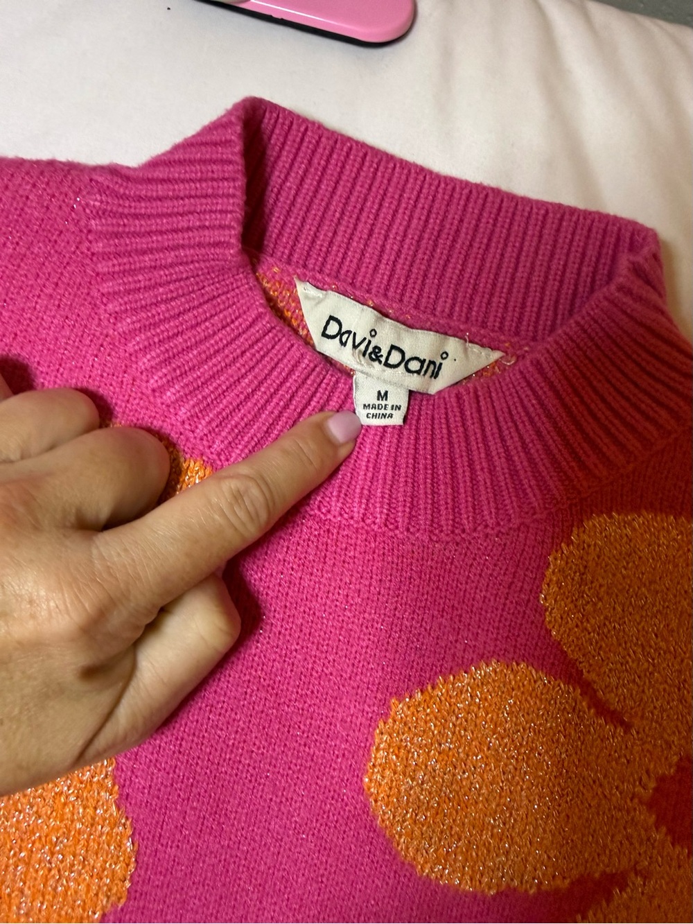 DAVI & DANI Pink Sweater with Orange Floral Appliqué - Picture 2 of 4